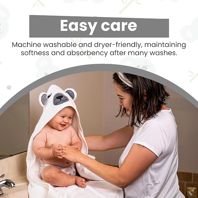 Premium Hooded Towel - 500GSM Viscose derived from Bamboo Cotton Baby Towels - Ultra Soft & Absorbent, Extra Large 35” x 35”, Hypoallergenic, Machine Washable Toddler Towel - Bear