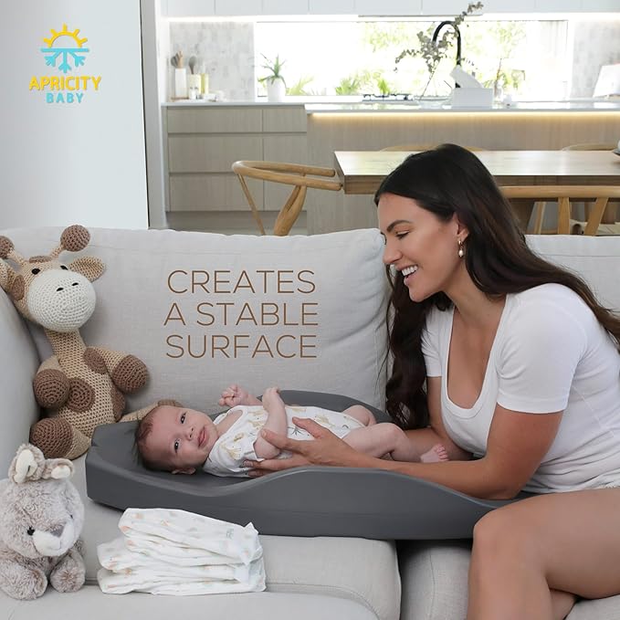 Apricity Baby Diaper Changing Pad – Waterproof Wipe-Clean Foam Changing Mat with Raised Sides, Non-Slip Base & Portable Design, Extra-Large 31.5” × 19.7” for Newborn to Toddler (Grey)