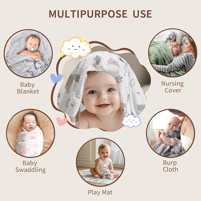 Rayon from Bamboo Swaddle Blankets for Newborn,2 Pack Breathable Soft Receiving Blanket,Large 41 x 41 inches Swaddle Wrap Burping Clothes,Essentials Infant Shower Items(Christmas Bear & Green Bear)