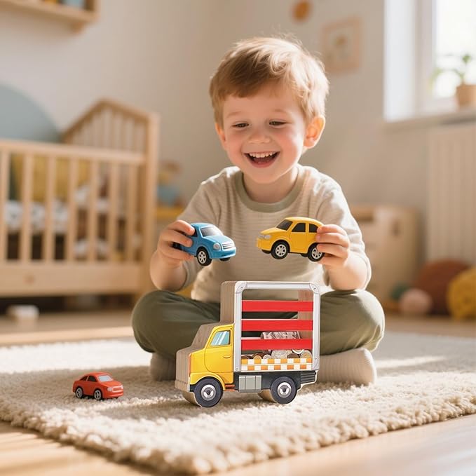 Wooden Piggy Bank for Kids, Truck Piggy Bank with Acrylic Panels, Unbreakable Toddler Money Box for Boys and Girls, DIY Kids Safe Coin Box with Letter Sticker, Birthday Gift