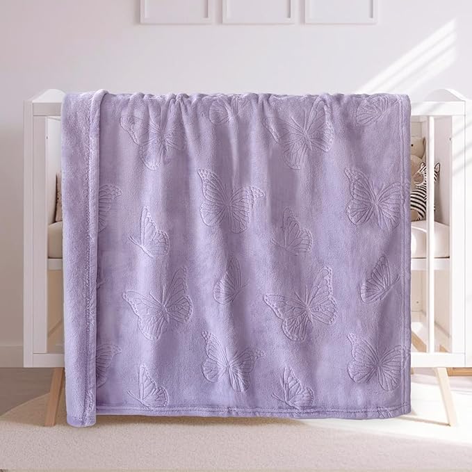BORITAR Baby Blanket with Butterfly Design for Girls Ultra Soft Fleece Warm and Lightweight Blankets for Infant Toddler Newborn, 30x40 Inch, Purple