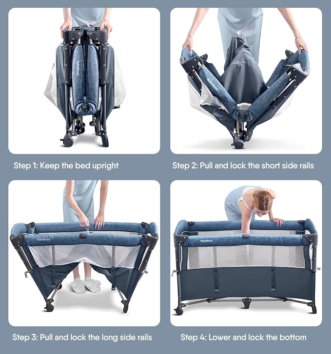 BabyBond Baby Bassinet Bedside Crib, Pack and Play with Sheet, Diaper Changing Table and Music Mobile from Newborn to Toddles, Portable Large Playard