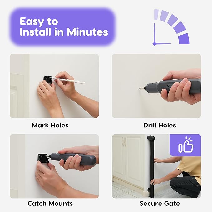 Retractable Baby Gate, Baby Gate for Stairs Auto-Lock, Dog Gates for Doorways Safety, Extends to 34.5x55in, Black