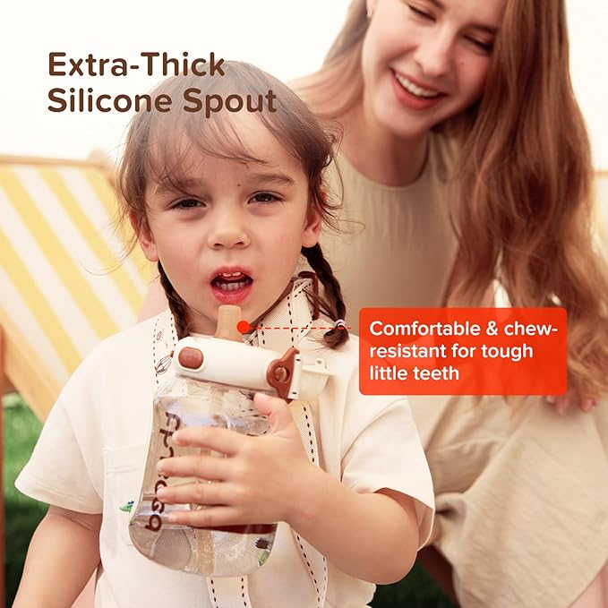 thyseed Toddler Water Bottle with Straw Cups Spill Proof School Kids Sports No Spill Children Leak Proof Travel Drinking Cup Dishwasher Safe BPA Free 2+ Year Old Boy Girl Child 14oz/400mL 1 PCS