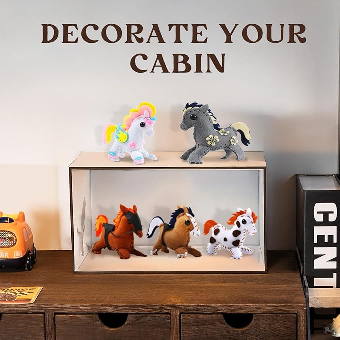 Sewing-Kit for Kids Ages 8-12, Horse Craft Sew Your Own Stuffed Animal of 5 DIY Projects, Unicorn Pony Toy Gift for Girls Boys