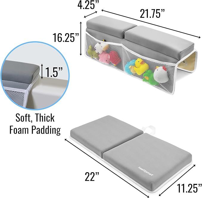 HealthSmart Baby Bath Kneeler and Elbow Rest Pad Set – Ultra-Thick, Non-Slip, Water-Resistant & Machine-Washable with Toy Organizer Pockets for Moms & Baby Registry