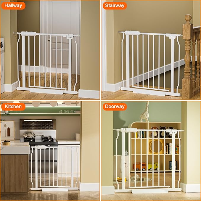 Extra Wide Baby Gate Extra Tall Dog Gate for Stairs Doorways White Metal Tension Child Pet Safety Gates with Pressure Mount 34-38.5 Inch Wide