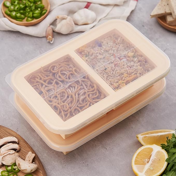 Super Ice Cube Tray 2 Cup X 2 Portions Big Silicone Freezing Mold with Lid, for Soup&Meal, Prep Food Leftovers Freezer Storage Container, 2Pack