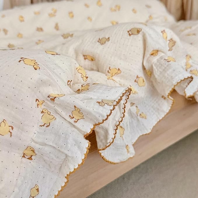 BuLuTu Duck Print Toddler Pillow Cases 20"x26", Cotton Muslin Boys Girls Pillowcase Fits Toddler Pillow Sized 16"x 22", Soft Breathable Durable Toddler Pillowcase for Kids 1-6 Year Old, 1 PC