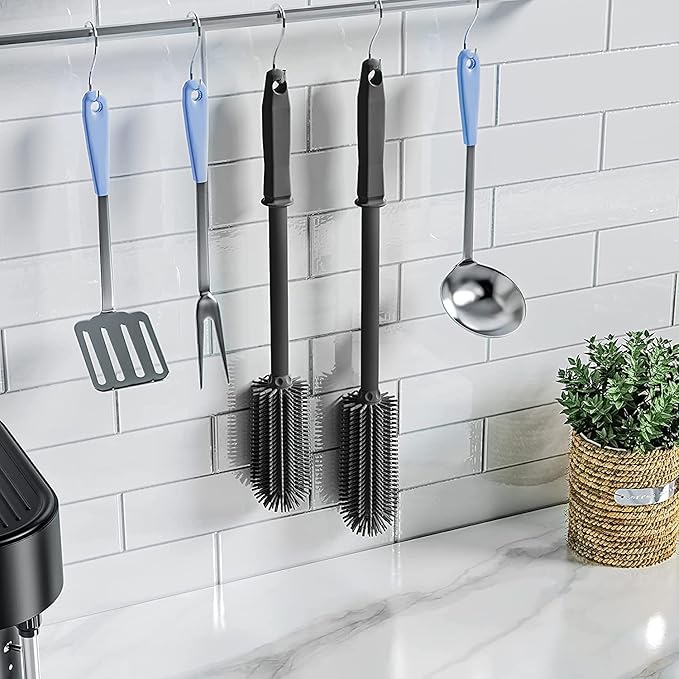 Long Silicone Bottle Cleaning Brush | 2 Pack| 16”+13”Water Bottle Brush Cleaner Brush for Hydro Flask,Glassware,Vacuum Sports Bottle&Vases,Silicone Water Bottle Cleaner Brush for Narrow Neck