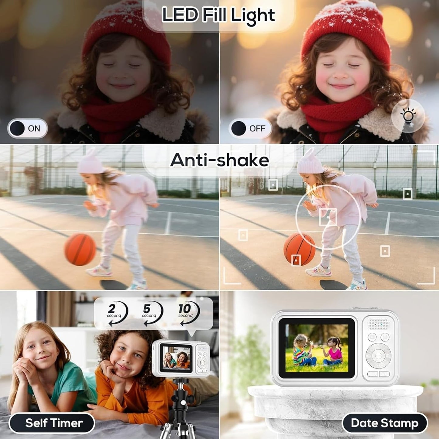 Digital Camera for Kids, WITYEAH 48MP FHD 1080P Point and Shoot Digital Cameras with 16X Zoom Anti-Shake, Compact Portable Cameras for Photography, for Boys Girls Teens Beginners,White