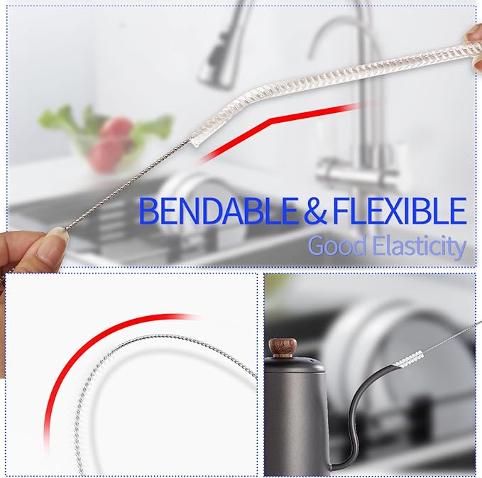 15.7" Bottle Brush Set - 4 Pack Water Bottle and Straw Cleaner Brush with Long Handle for Hydro Flasks, Sports Bottles, Tumblers, Glassware, Narrow Neck Containers