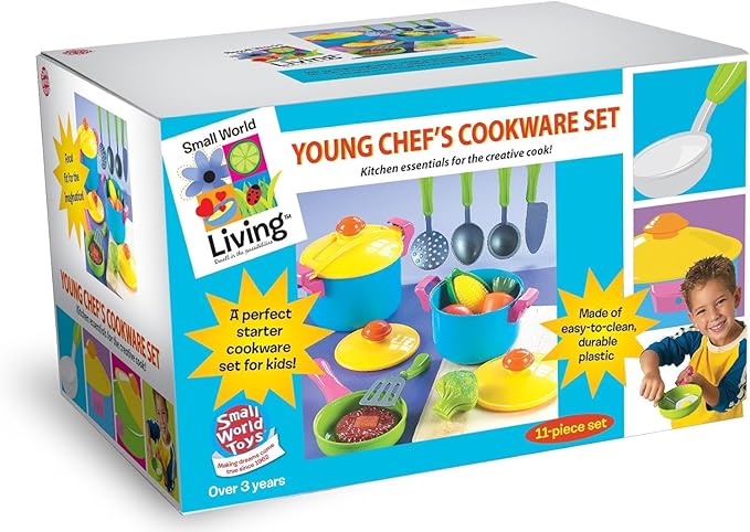 Small World Toys Kids Kitchen Playset, Pretend Play Cooking Toys with Play Pots, Pans, Utensils Cookware Toys, Toddler Kitchen Set for 3+, 11 Pcs Play Kitchen Set Learning Gift for Girls Boys