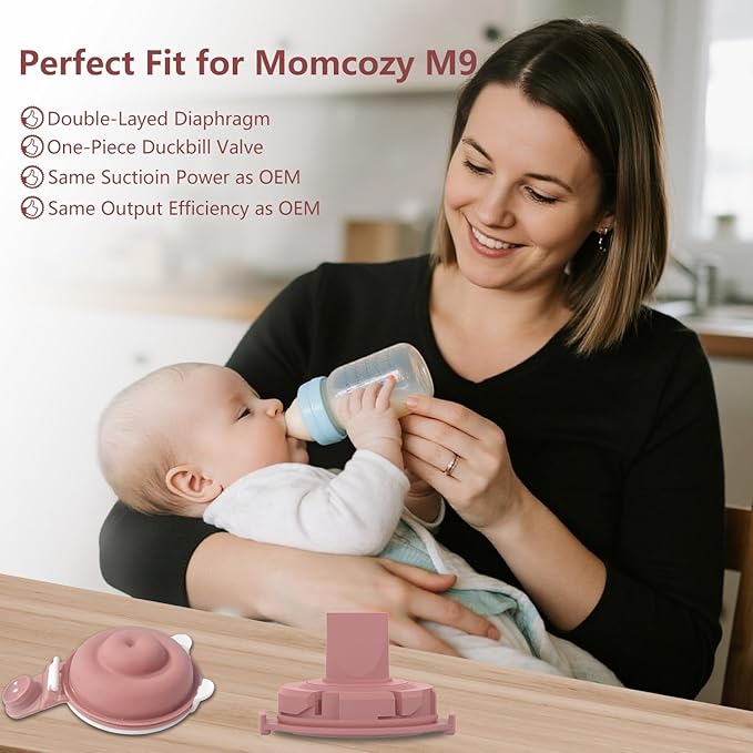 1pcs Duckbill Valves and 1pcs Double-Layed Diaphragm Compatible with Momcozy Upgraded Mobile Flow M9, Upgraded M9 Valve Diaphragm Breastfeeding Parts, Not Original Parts, 2Pack Red
