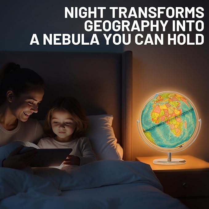 13" Illuminated Globes, 720° Spinning Globe with Touch Switch & Light Up Without Charging & 3 LED Lighting Modes for Classroom Education & Bedroom Decor, Inspire Geography Interest