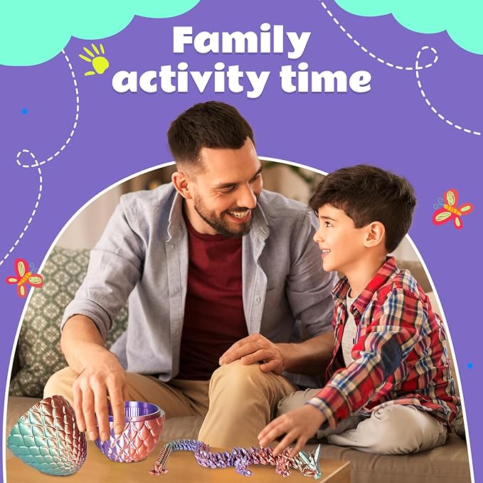 Dragon Eggs with Dragon Inside, 3D Printed Surprise Funny Gifts for Kids, Articulated Dragon Fidget Toys for Adults, Executive Desk Toys Office Room Décor (Gradient Blue-Green-Brown, M-Size)