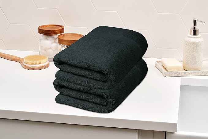 100% Cotton Luxury Bath Sheets - Pack of 2 (35" x 70") | Super Soft, Quick-Dry & Highly Absorbent Towels for Bathroom, Home, Spa & Gym (Black)