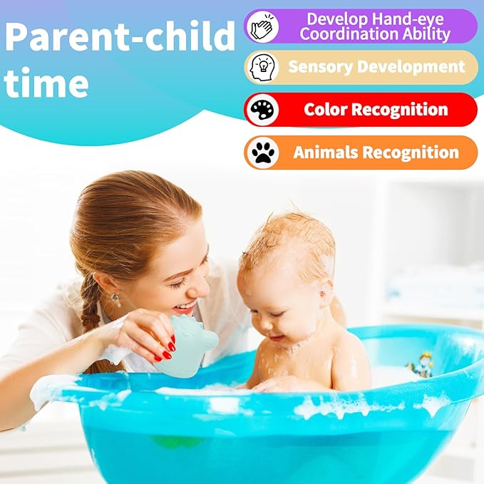 Baby Bath Toys, 13 Pcs Silicone Mold Free Bath Toys with a Storage Bag, Squeezable Dinosaurs Bathtub Toys, No Hole Sensory Ocean Animal Suction Cup Toys for Toddlers 1 2 3 4 5 6 Years