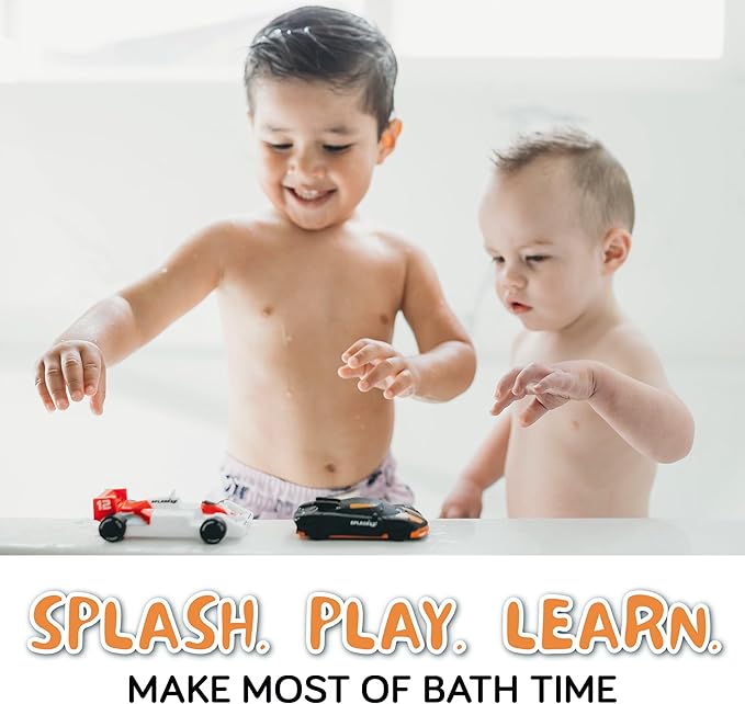 SplashEZ Race Cars Bath Toys | Mold Free Bath Toys for Kids & Toddlers with No Hole for Water | Cars Set Ideal Size for Little Hands | Safe, Durable for Baby Tub Pool Fun for Boys Girls Ages 0 & Up
