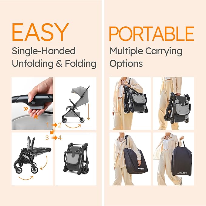 MAMAZING Ultra Air X Travel Stroller - Ultra-Lightweight Under 10 lbs, Carbon Fiber Frame & Airplane Friendly, Lightweight Stroller with Reclining Seat, UPF 50+ Canopy & Travel Bag