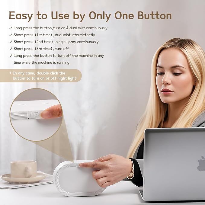 Small Dual Cool Mist Humidifiers for bedroom,500ml Mini Plant Humidifier indoor, Rechargeable Battery Powered Portable Desk Baby Humidifiers for Kids Room Home Baby Nursery, Office