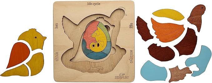 Life Cycle of A Chicken | 20 Piece Wooden Jigsaw Puzzle for Kids | for Preschool Kids, Learning Educational Toys Gifts for Boys & Girls 3+ Years