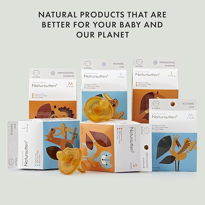 Natursutten Pacifiers 0-6 Months - 2-Pack Butterfly Shield Orthodontic Nipple Natural Rubber Safe & Soft BPA-Free Pacifier for Breastfeeding Babies - Newborn Pacifiers Made in Italy