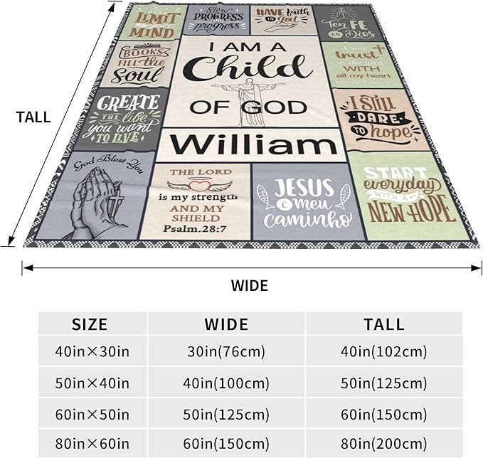 Personalized Baby Blanket with Name Christian Gift - Plush Baptism Blanket with Scripture Quote Swaddle Bible Verse for Newborn Boys Birthday Christmas Christening Godchild