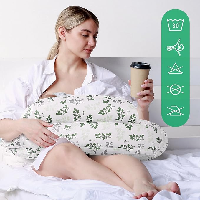 Nursing Pillow for Breastfeeding, Original Breastfeeding Pillows for Support Mom and Baby, Nursing Pillows with Adjustable Waist Strap, Pocket and Removable Soft Cover, White