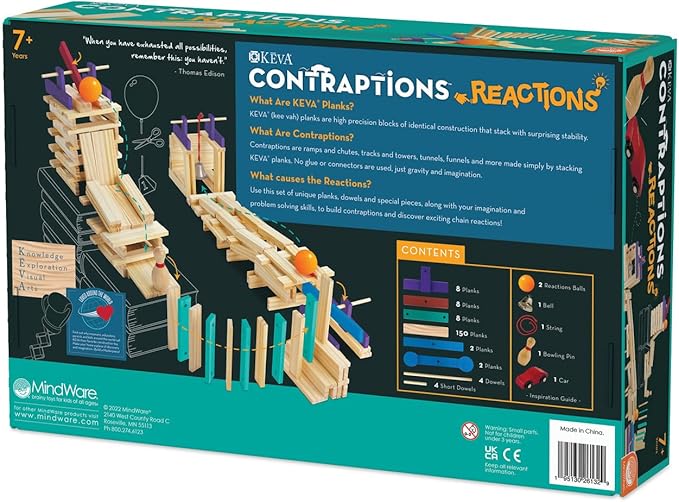 MindWare KEVA Contraptions Reactions Planks Building Toy - 178 KEVA Building Planks (191 Piece Set) - Free-Form Wood Building Set for Kids to Create Their Own Ball Maze – Ages 7 & Up