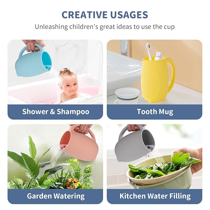 Bath Rinse Cup with Easy Grip Handle - Baby Brand, Children's Shampoo and Body Wash Rinser, Food Grade Silicone, Penguin (Grey)