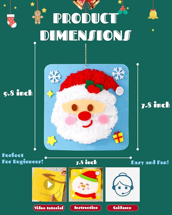 PupuMiao Sewing Kit for Kids DIY Embroidery Sewing Kit Cute Animal Sewing Projects Easy Crafts with English Instructions, Perfect for Beginners, Girls Boys Ages 4-12 (Christmas Theme)