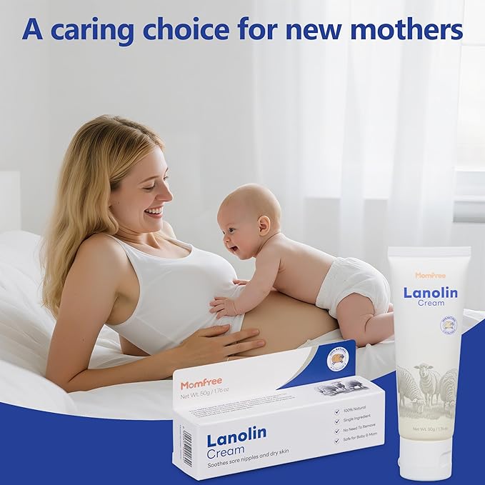 Natural Lanolin Nipple Cream: Soothing Nipples Cream Single Ingredient | Soothes Cracked & Sore Nipples | No Need to Remove Safe for Baby & Mom - 50g/1.76oz