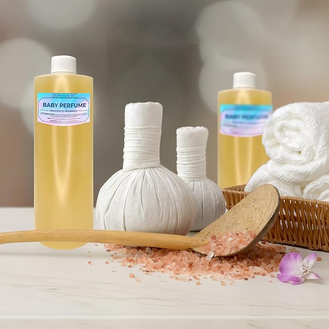 ROMERIZA INC.Baby Essential Fragrance Body Oil – Luxury Unisex Baby Oil Perfume with Long Lasting Baby Powder Scent – Soft Baby Smell, Uncut Perfume Oil, Scented Body Oil for Women & Men – 10 Fl Oz