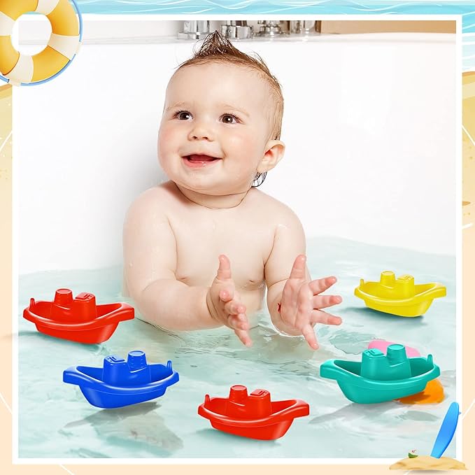60 Pieces Little Boat Bath Boats Toy Bathtub Toys Stackable Boat Bath Toys Floating Plastic Pool and Bathtub Toys for Baby and Toddler Summer Water Toys, 4 Colors