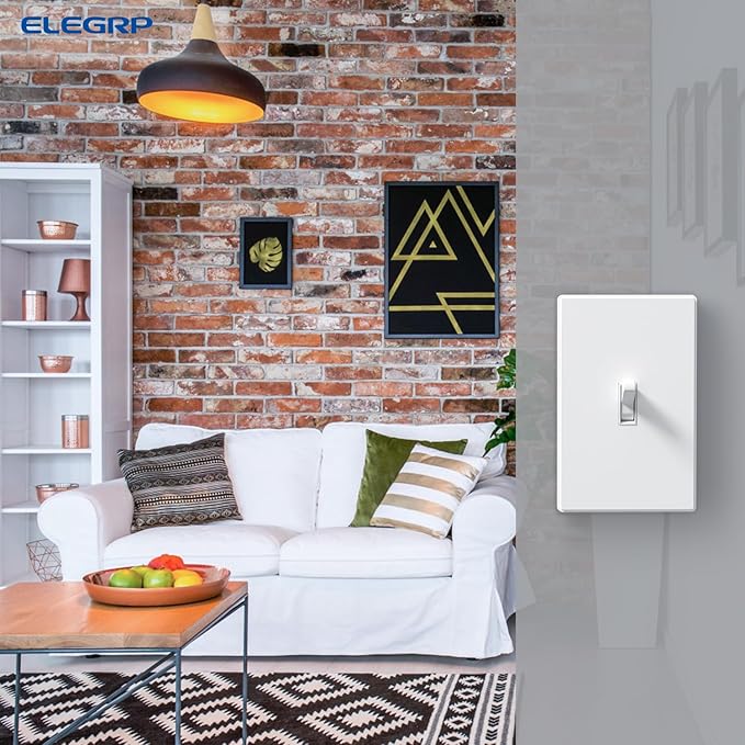 ELEGRP 1-Gang Screwless Toggle Switch Wall Plates, Mid-Size Unbreakable Thermoplastic Faceplate Cover for Wall Switch & Toggle Dimmer Switch, UL Listed (2 Pack, Matte White)