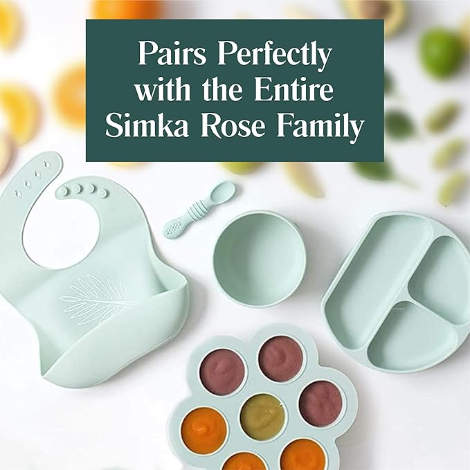 Simka Rose Baby Bowl and Spoon Set, Suction Bowls for Toddler, BPA-Free Silicone, Dishwasher and Microwave Safe Feeding Supplies (Emerald)