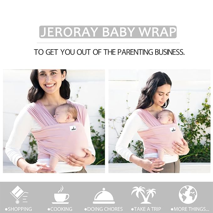 Baby Wraps Carrier, Jeroray Baby Carrier,Hands Free Infant Carrier, Lightweight,Breathable,Softness,Light Pink