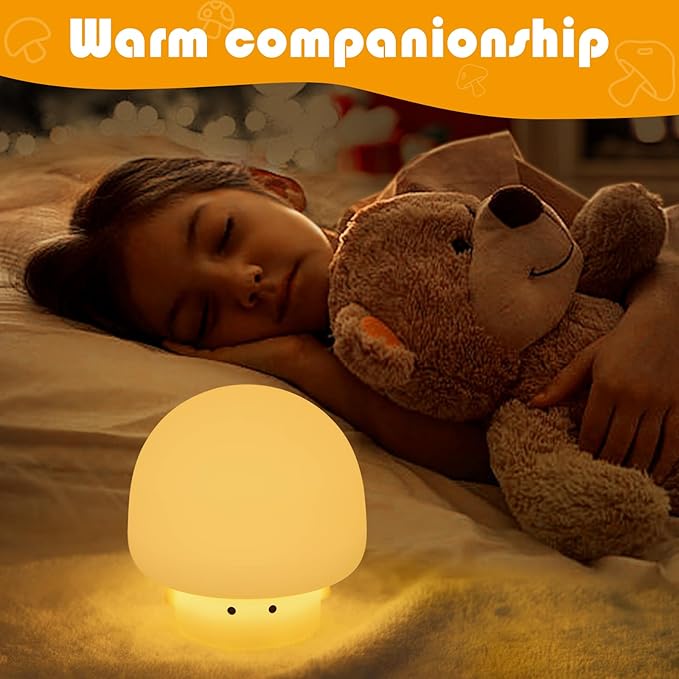 YISUN Mushroom Night Light, Cute Silicone Nightlight for Baby Toddler, Rechargeable LED Nursery Lamp with Timer, 3 Level Dimmable Soft Squishy Night Lamp Gift for Bedroom Kids Room Decor