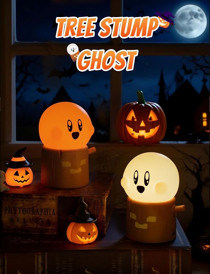 Cute Ghost Night Light, Two Modes Warm Yellow Light and Candlelight, Night Light for Kids,Cute Decoration,Kids Lamp,Living Room, Bedroom, Camping, Gifts for Children Christmas, Halloween