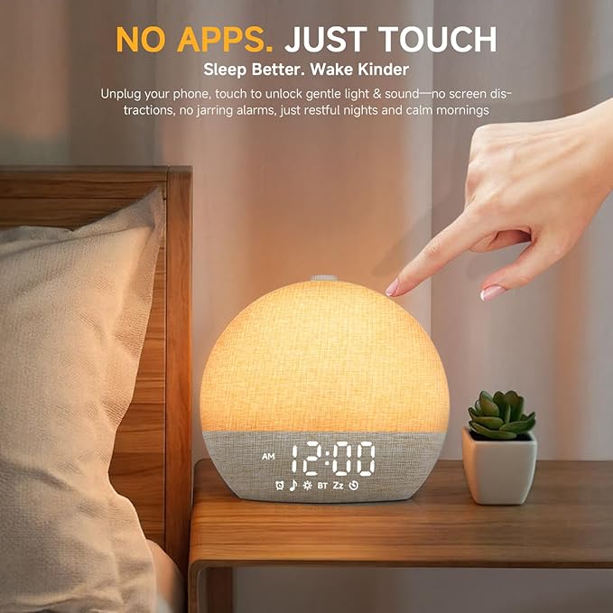 Sunrise Alarm Clock White Noise Sound Machine for Bedroom | Natural Wake-Up Light with 30 Soothing Sleep Aids, Bluetooth Speaker, Dimmable Clock, Screen-Free Design for Baby Adults Kids-Khaki