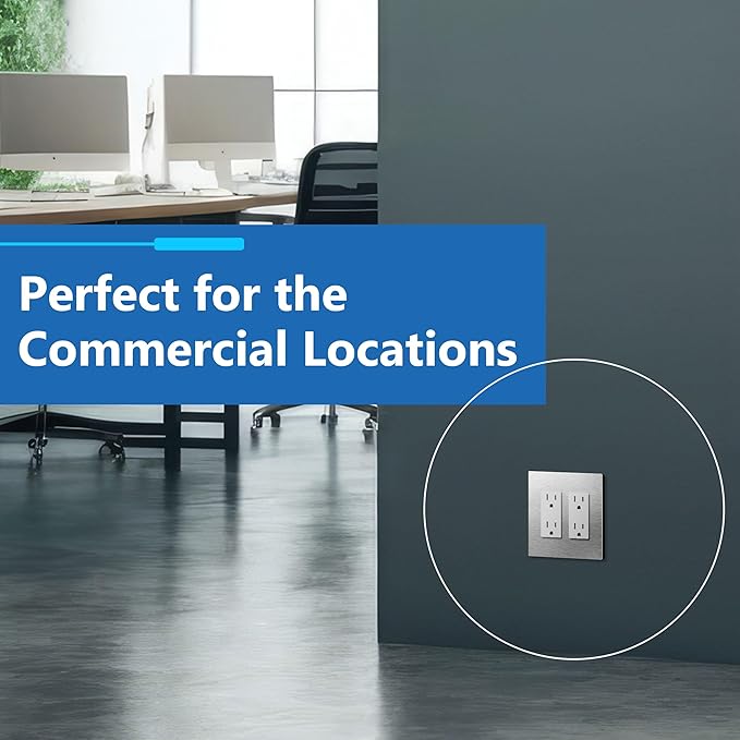 LIDER Double Decorator Metal Wall Plate, Temperature and Impact Resistant, 430 Stainless Steel, Screwless Cover, Modern Upgrade, Mid-Size 2-Gang 4.88” x 4.92”, Stainless Steel, LSMWP-32M-SS