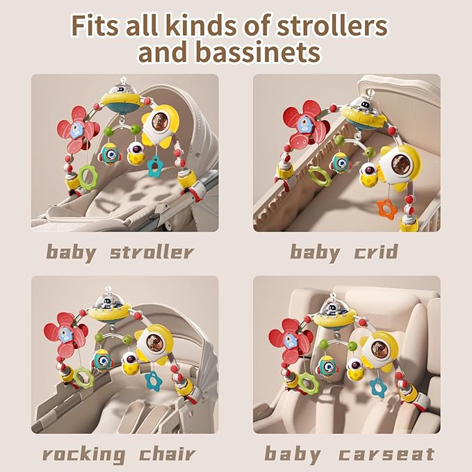 Musical Baby Stroller Arch Toys, Travel Car Seat Toys, Baby Play Arch Crib Accessory Toys, Mobile for Bassinet, Pram Activity Arch Bar Toys for Babies Infants, red