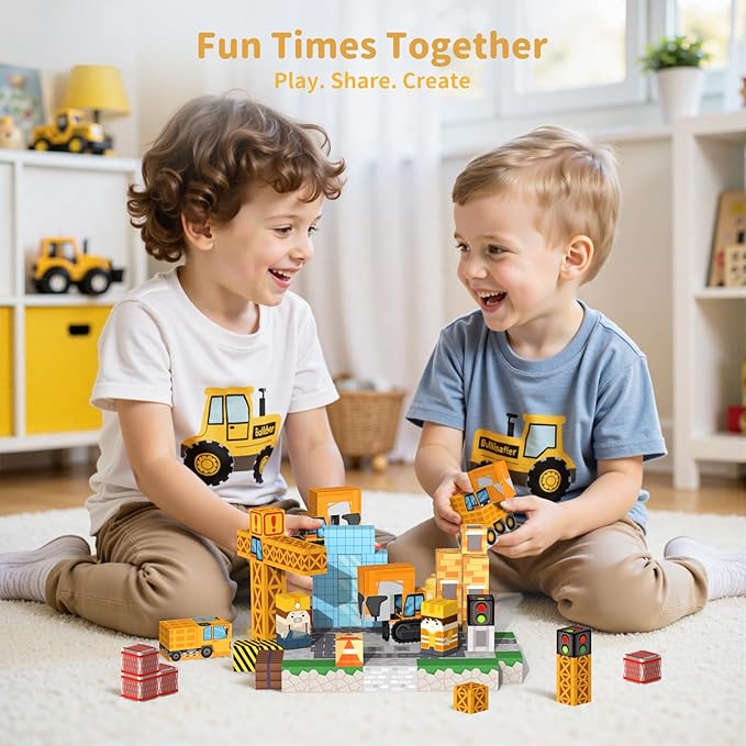 Magnetic Blocks Building Toys - 154PCS Magnet Building Blocks Set Construction Cubes STEM Sensory Stacking Kids Toys for Boys Girls