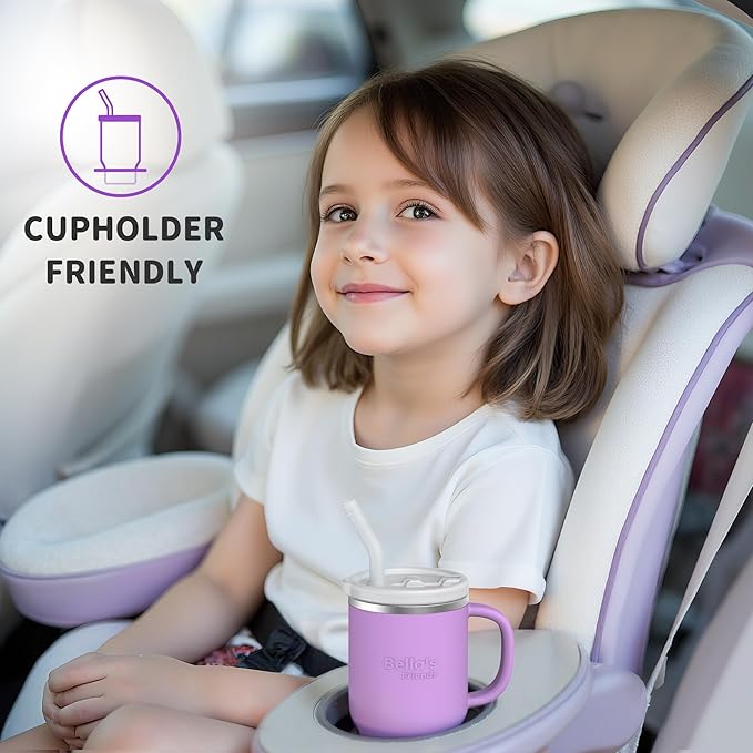 Bella's Friends Handy Mini Tumbler – Adorable 9 oz Sippy Cup for Toddlers 1-3 years old, Flexible Straw, Stainless Interior & Silicone Body, Leak‑Proof, Dishwasher Safe, Ideal for Travel or At Home