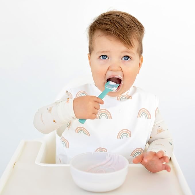 Ryan & Rose Ultimate Baby Utensil Set of 3 Silicone Baby Spoons Silicone feeding set for baby led weaning, self feeding 6 months, toddler utensils (Seaglass)