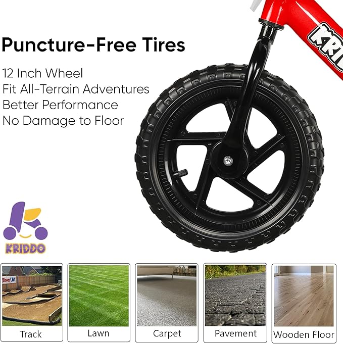 KRIDDO Toddler Balance Bike 2 Year Old, Age 18 Months to 5 Years Old, 12 Inch Push Bicycle with Customize Plate (3 Sets of Stickers Included), Steady Balancing, Gift Bike for 2-3 Boys Girls, Red