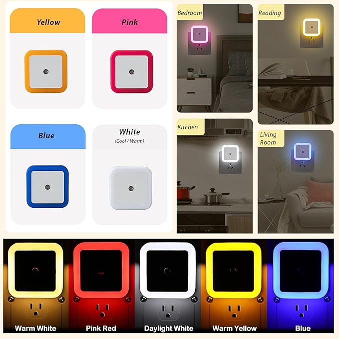 Night Lights Plug into Wall - 4-Pack Blue Nightlight Smart Dusk to Dawn Sensor Plug in LED Lighting, Safe Auto-On/Off Lamp for Kids Adults Home Living Room Kitchen Bedroom Bathroom Toilet Hallway