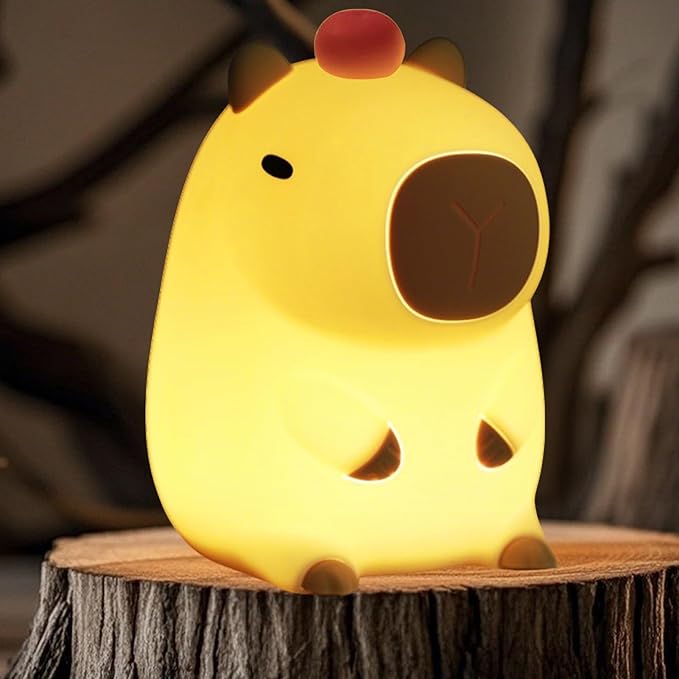 Capybara Night Light,Cute Tangerine LED Squishy Novelty Animal Night Lamp,Dimmable Soft Silicone Nursery Nightlight for Kids, Rechargeable Bedroom Touch Lamp, Dorm Decor, Baby Boys Girls Gift