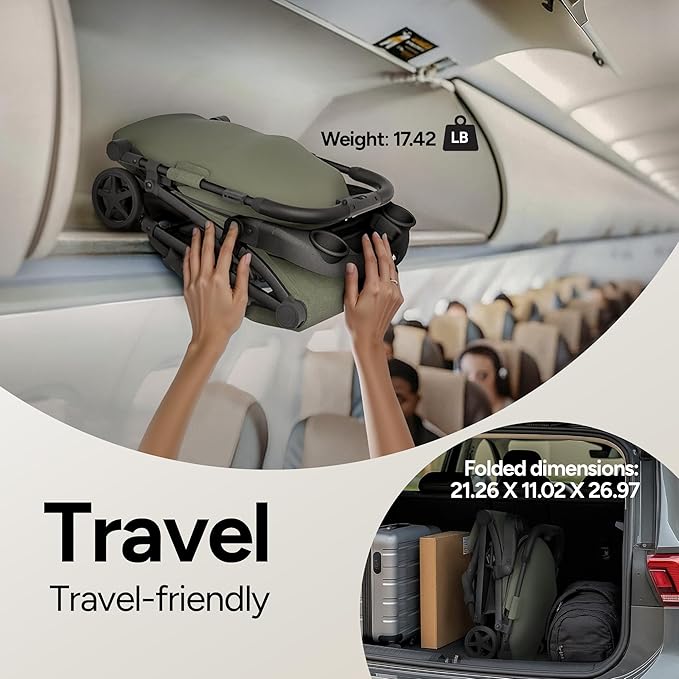 Mompush Lithe V2 Lightweight Travel Stroller, Compact Foldable Baby Stroller with Travel Bag, One-Hand Fold Stroller, Snack Tray, Mechanical Recline Seat, Airplane-Ready, Organizer & Rain Cover